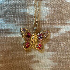 Cute Necklace With Virgin Mary In A Butterfly Charm